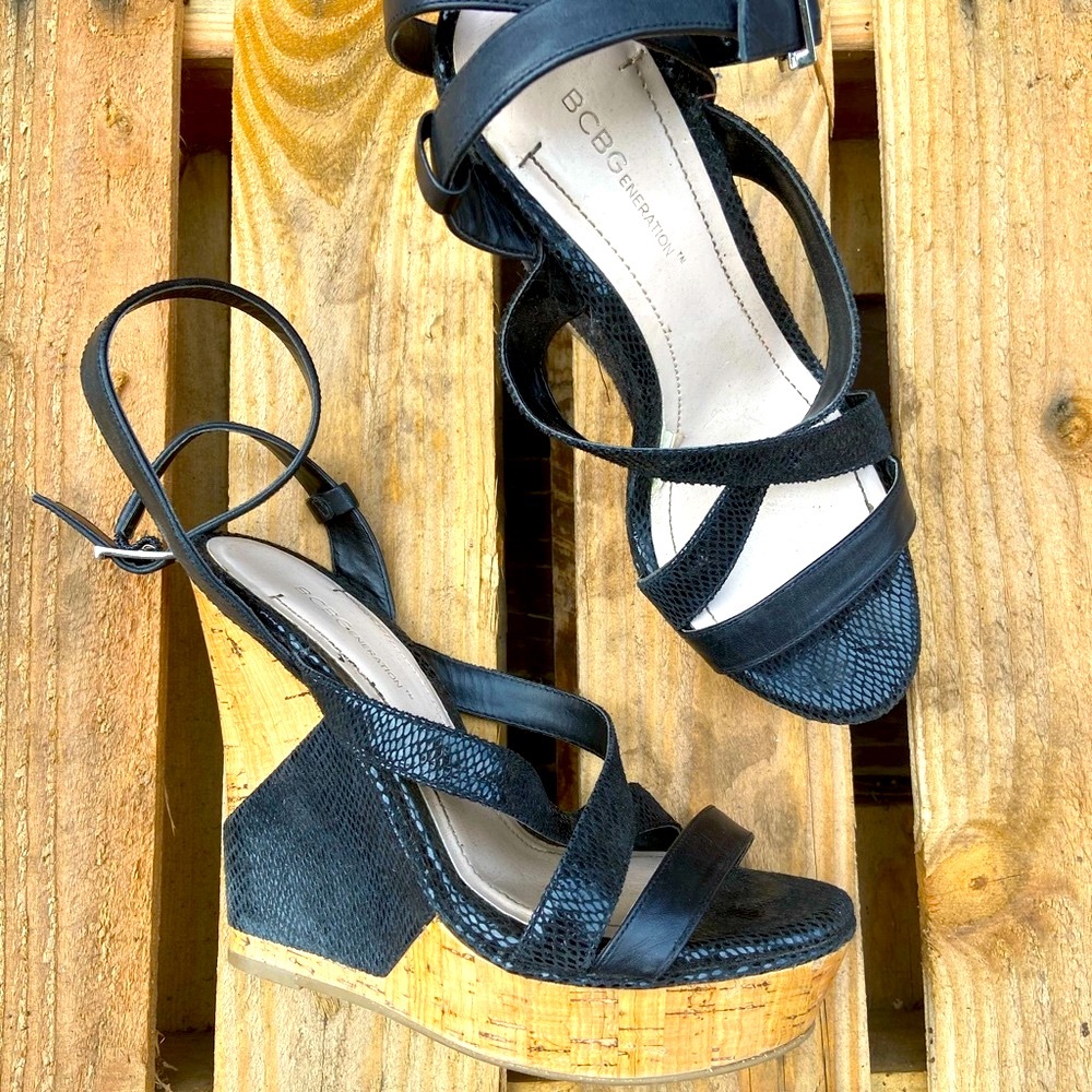 BGBC Cork Wedge Sandals, Gently Worn